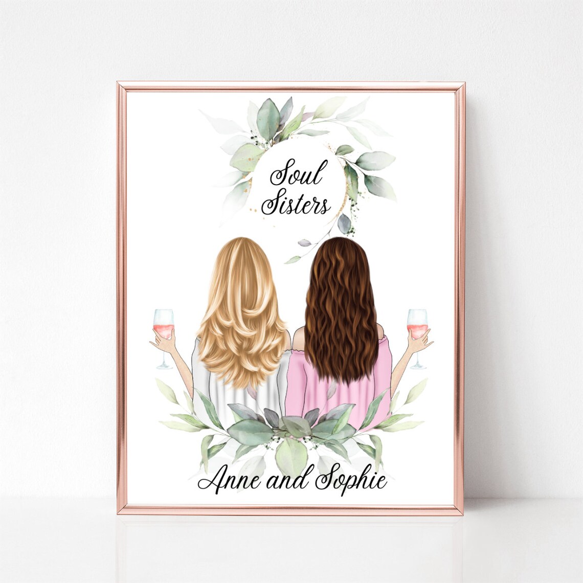 Soul Sisters Best Friends With Wine Glasses Custom Name Poster