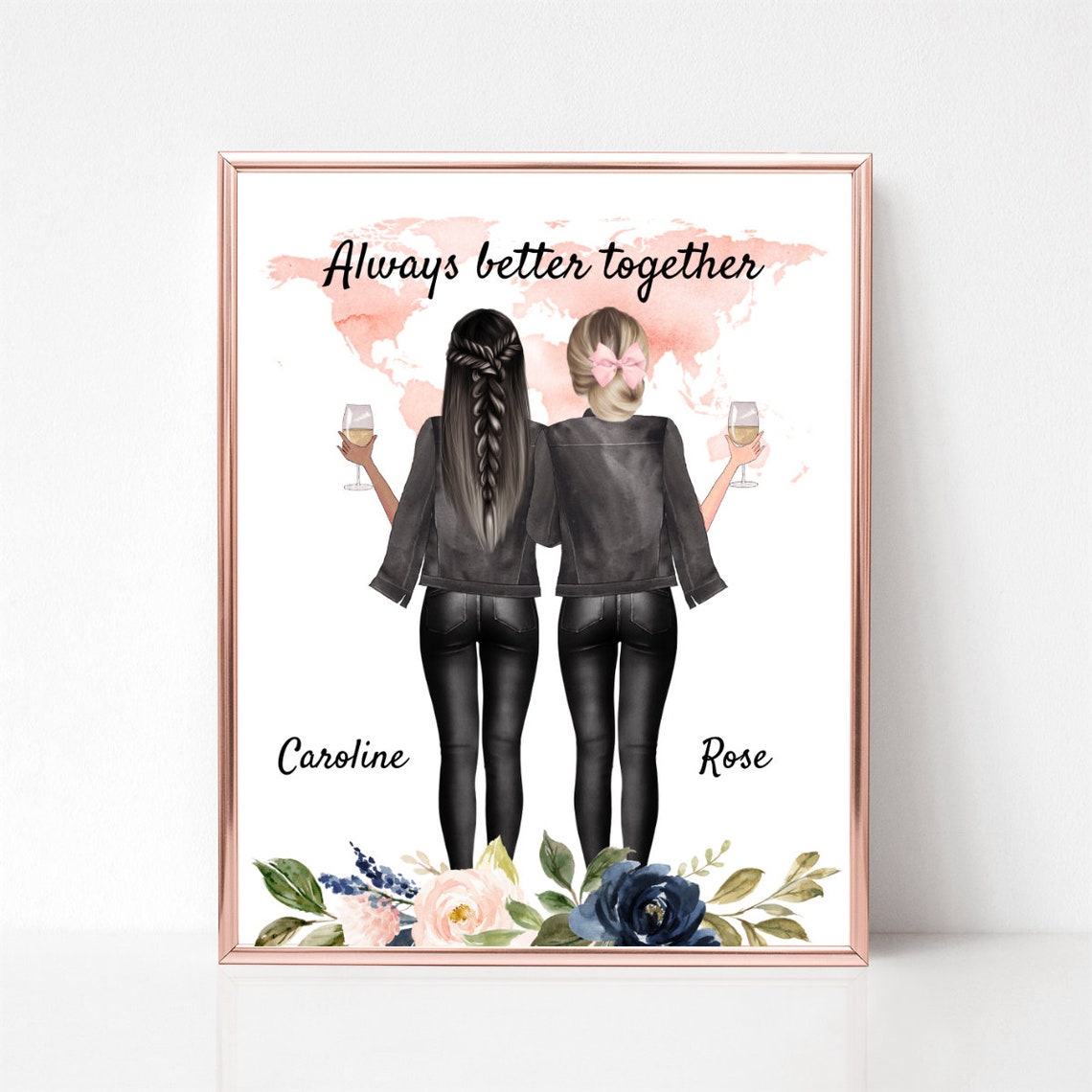 Always Better Together World Map Best Friends Poster Gift for Her - Image 2