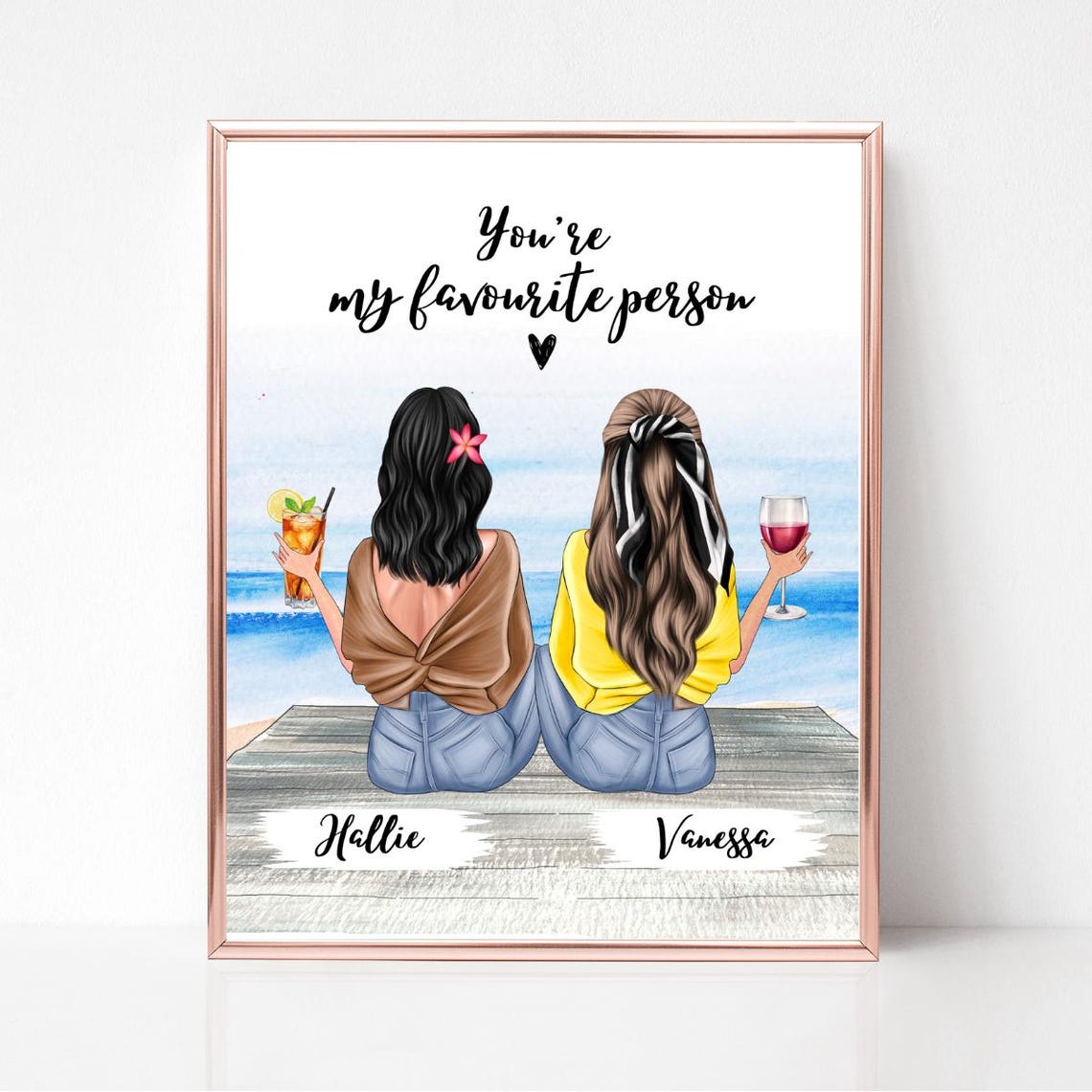 Youre My Favourite Person Long Distance Best Friend Print Sisters Print Bestie Portrait Christmas Gift Last Minute Gift Art