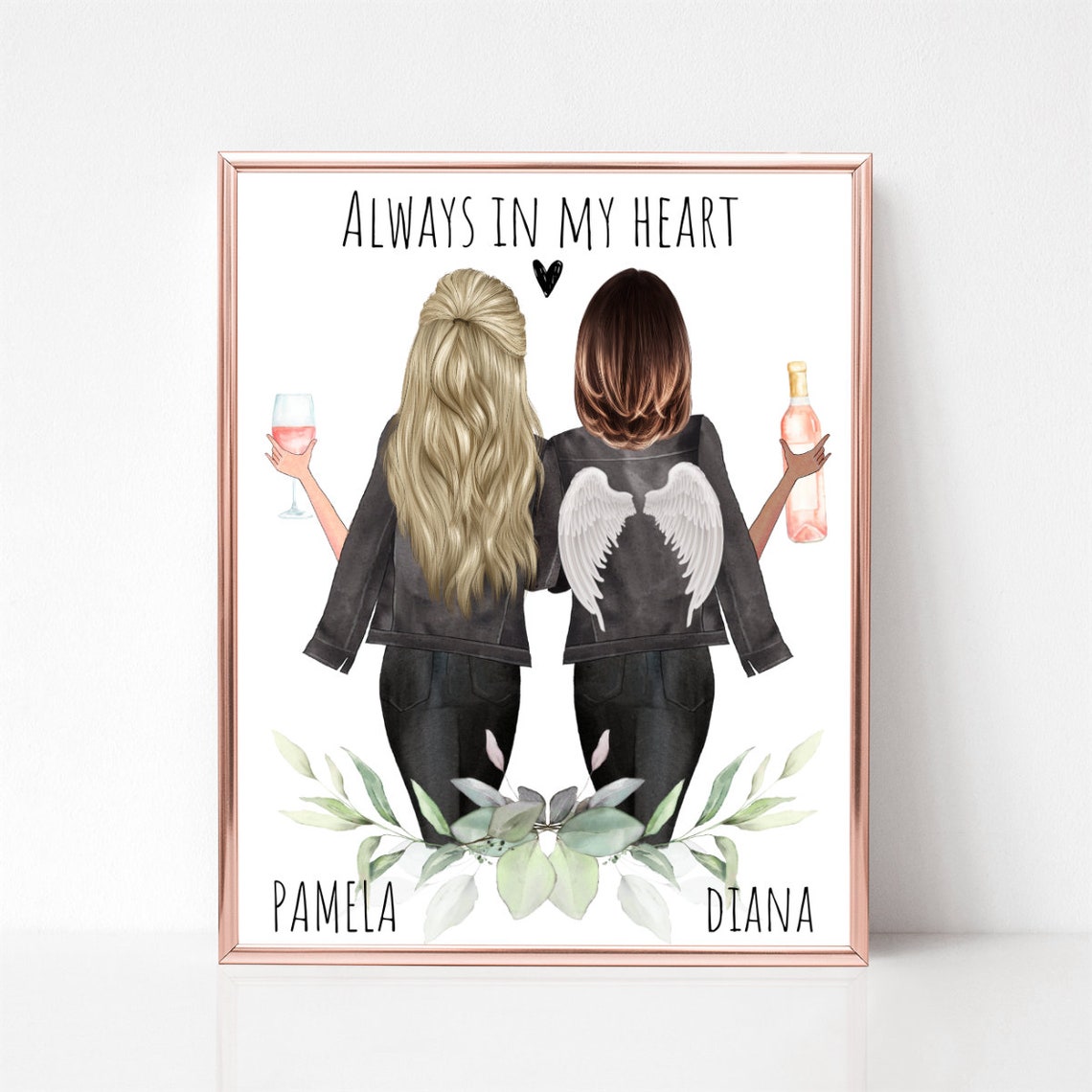 Personalized Memorial Friendship Print Always In My Heart Angel Wings Gift - Image 3