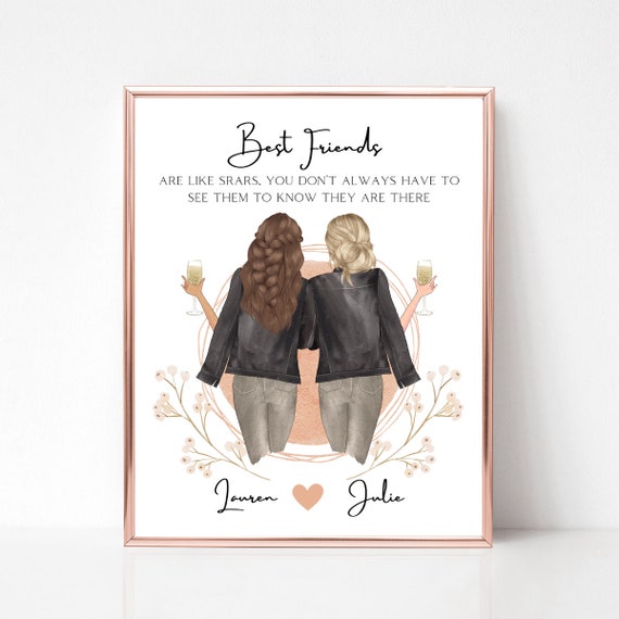 Best Friends Are Like Stars Personalized Print Best Friends Gift Picture Sisters Illustration Bff Custom Gift Art For Friends