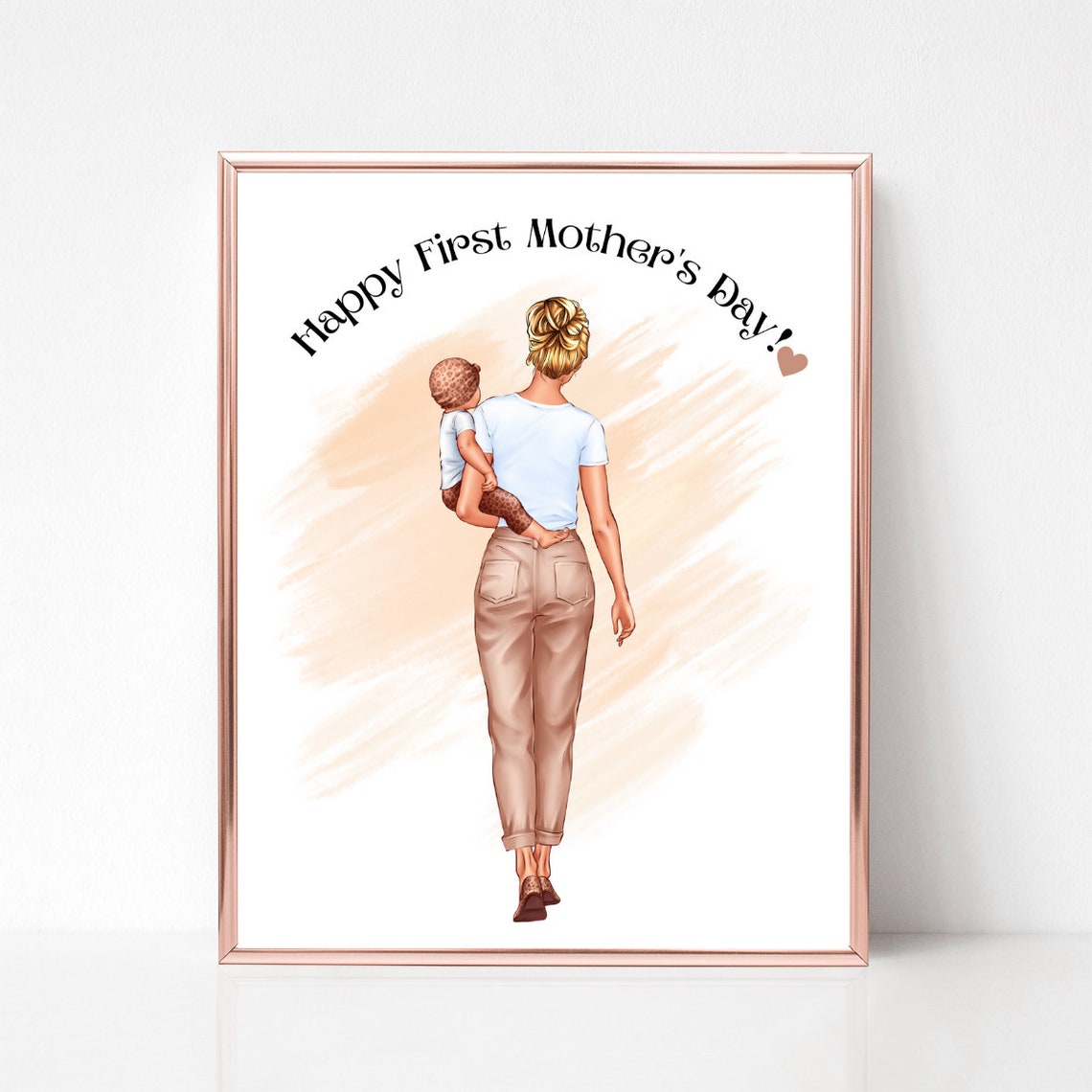 Personalized First Mother's Day Portrait New Mom With Baby Gift Print