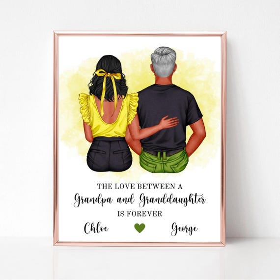 Personalized Grandpa and Granddaughter Portrait Forever Love Gift Print