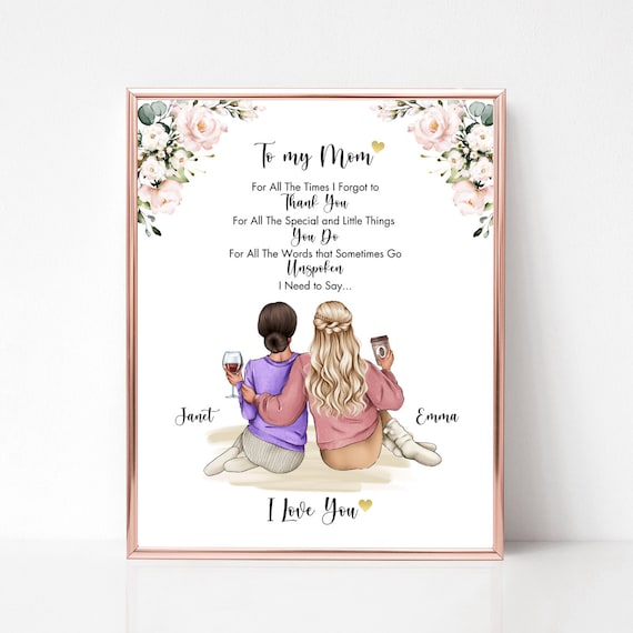 Personalized Thank You Mom Poem Portrait Daughter to Mother Gift Print