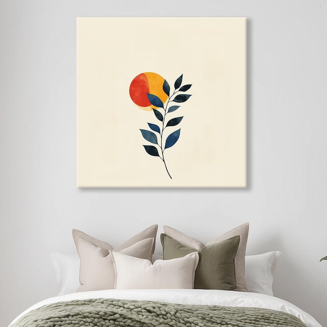 Minimalist Orange Sun Navy Branch Abstract Botanical Wall Art