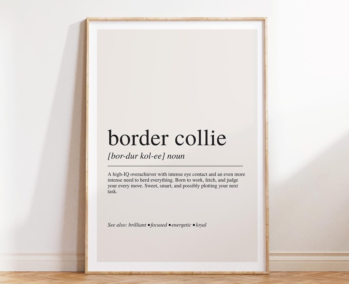 Border Collie Definition Art Print, Dog Lover Wall Art