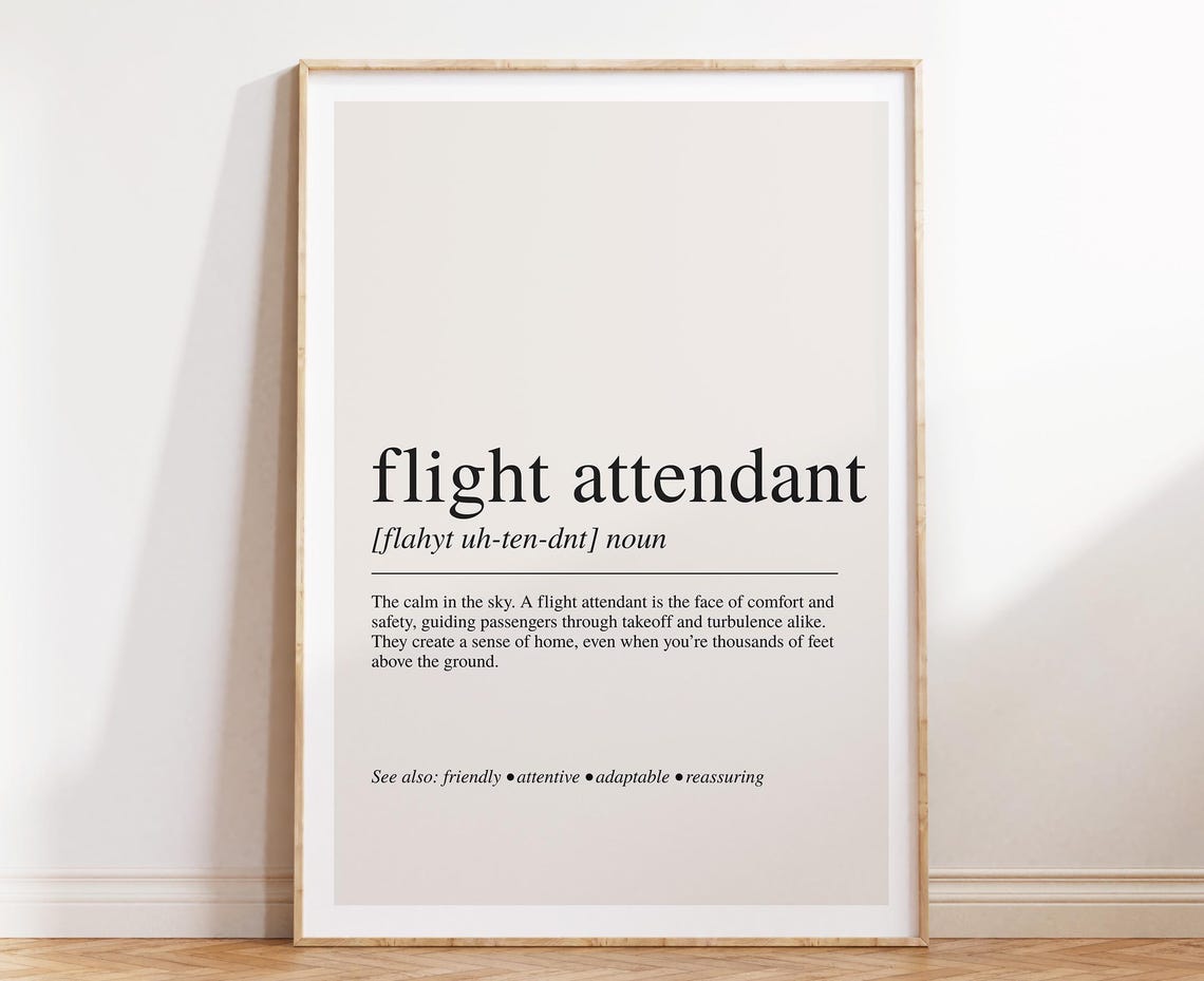 Flight Attendant Definition Poster Aviation Career Gift Travel Theme
