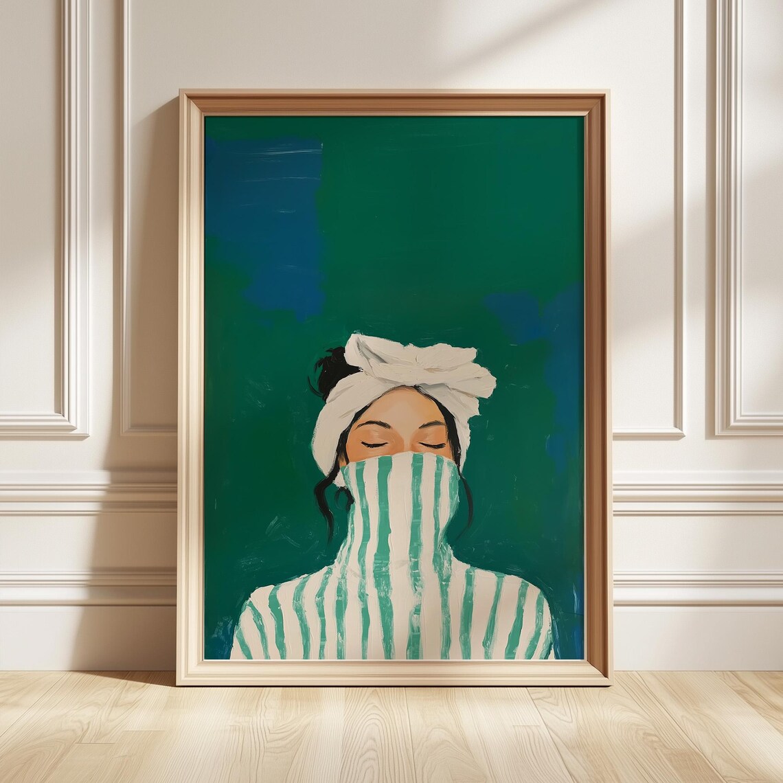 Striped Turtleneck Woman, Minimalist Portrait