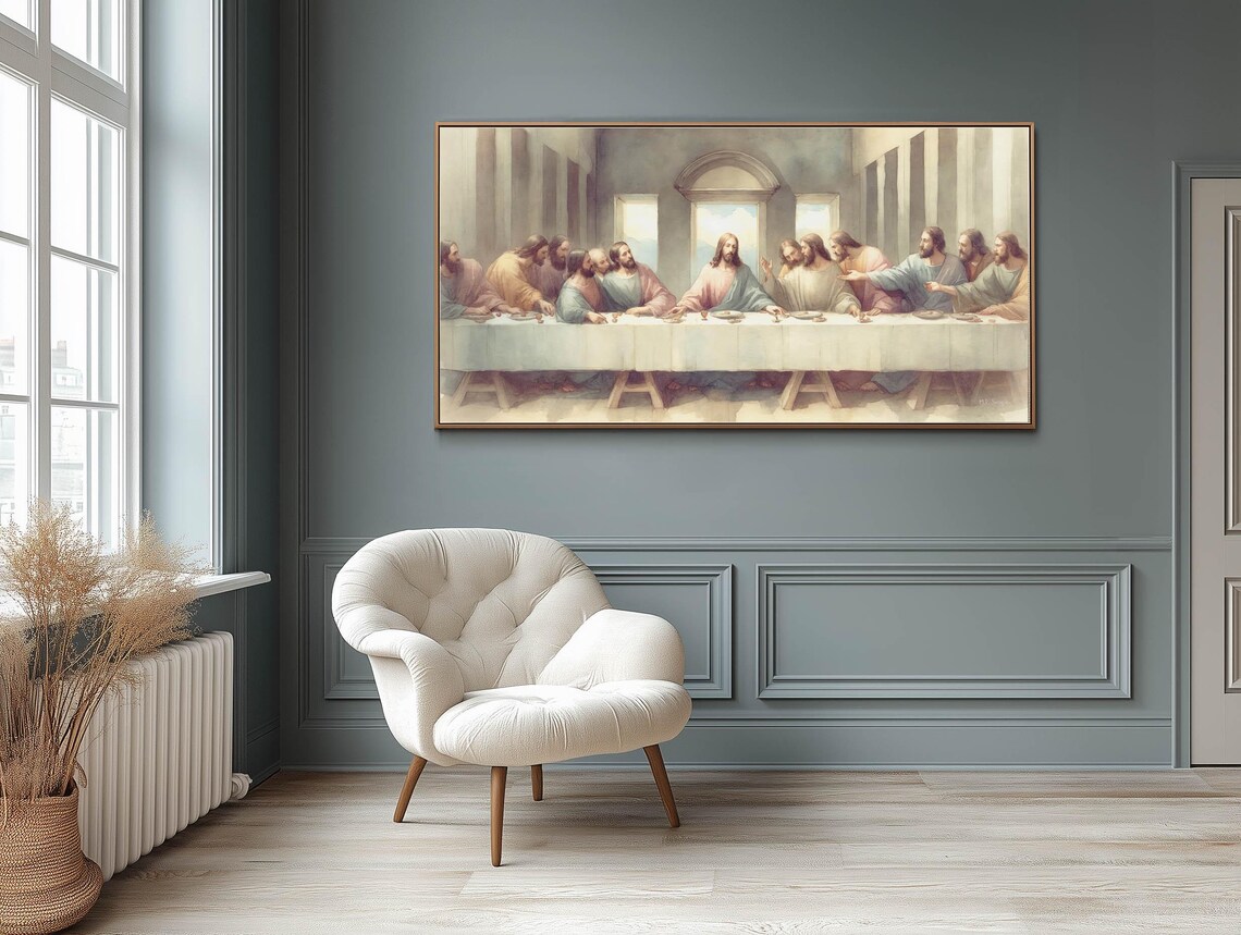 The Last Supper Watercolor Jesus With Twelve Disciples Panoramic Christian Poster - Image 4