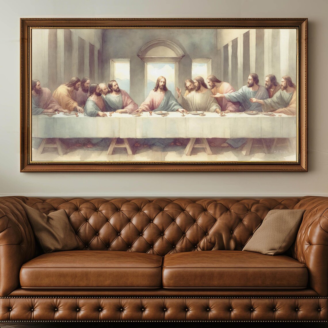 The Last Supper Watercolor Jesus With Twelve Disciples Panoramic Christian Poster - Image 6
