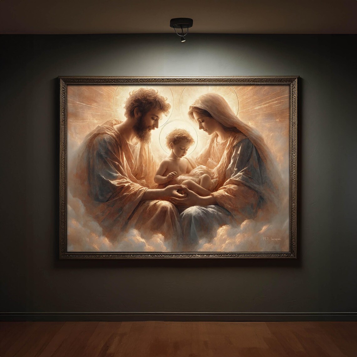 Holy Family Jesus Mary Joseph With Infant In Golden Heavenly Light Poster - Image 6