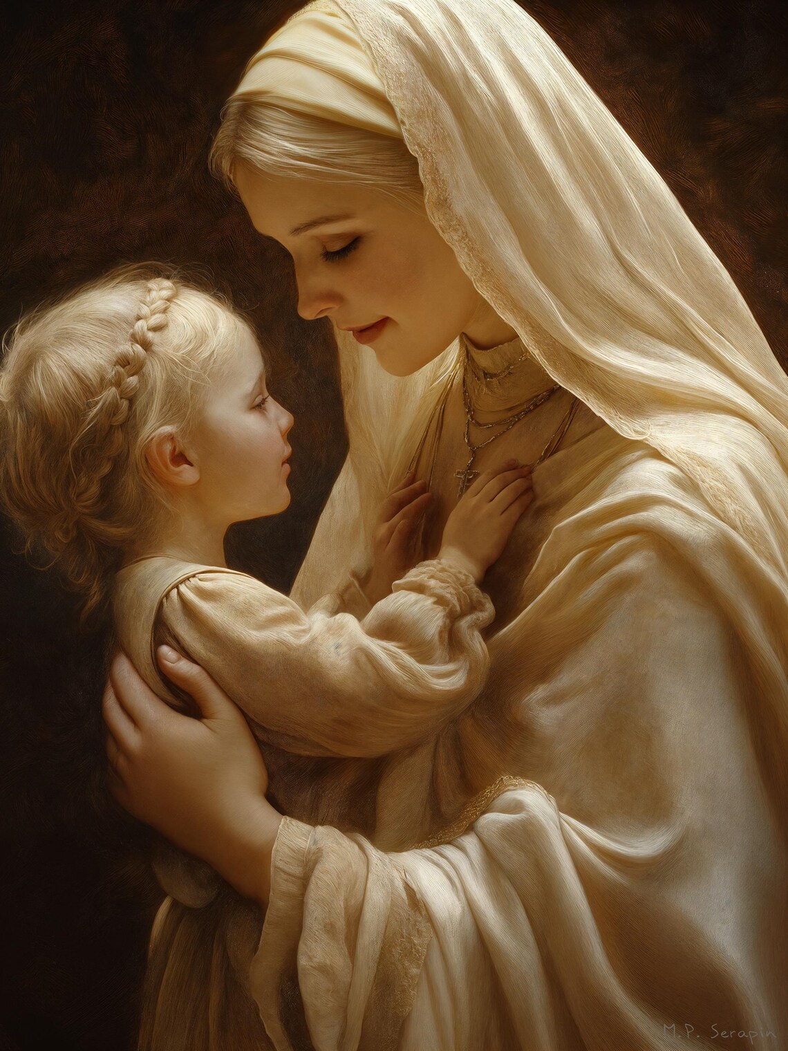 Nun In White Veil Embracing Young Child Tender Convent Collection Catholic Poster - Image 4