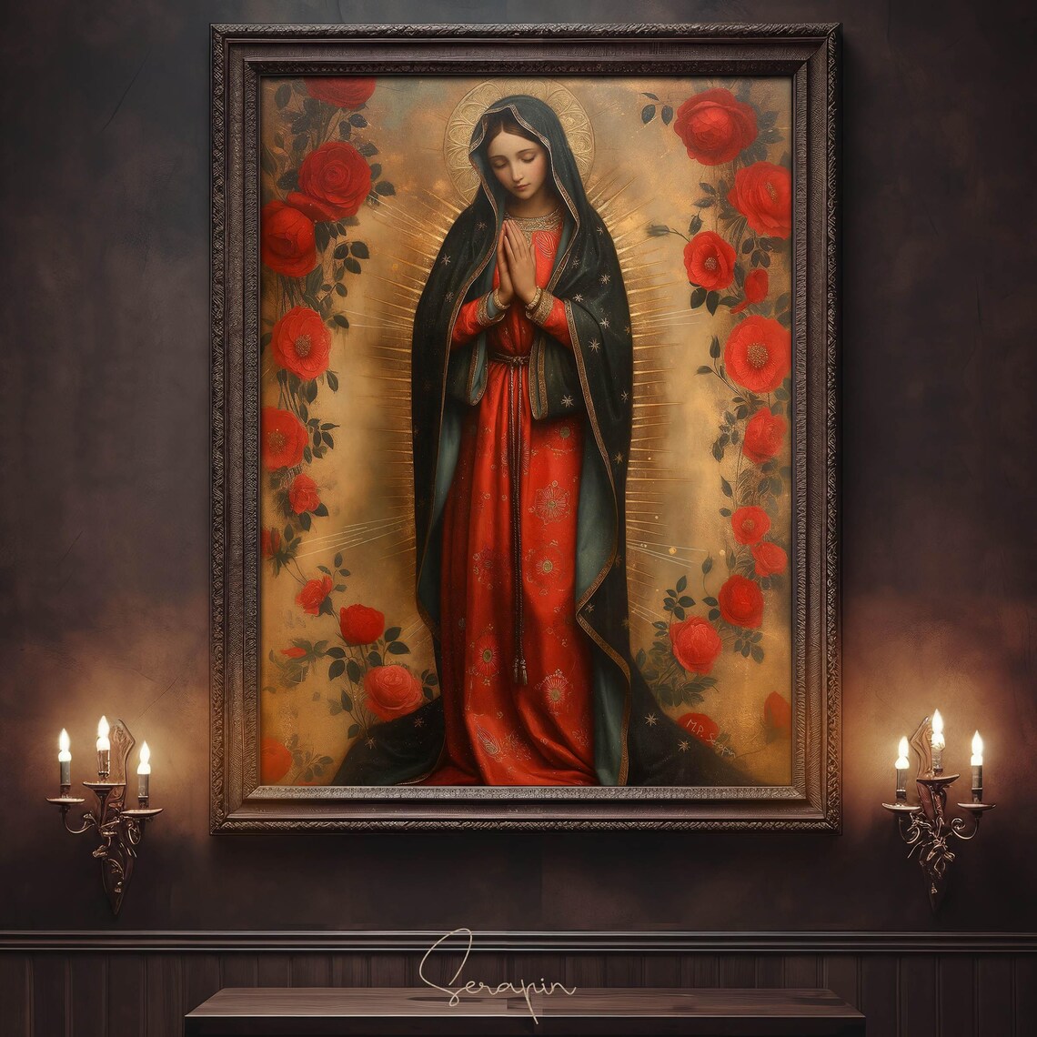 Our Lady Of Guadalupe With Red Roses Traditional Marian Catholic Devotion Poster - Image 6