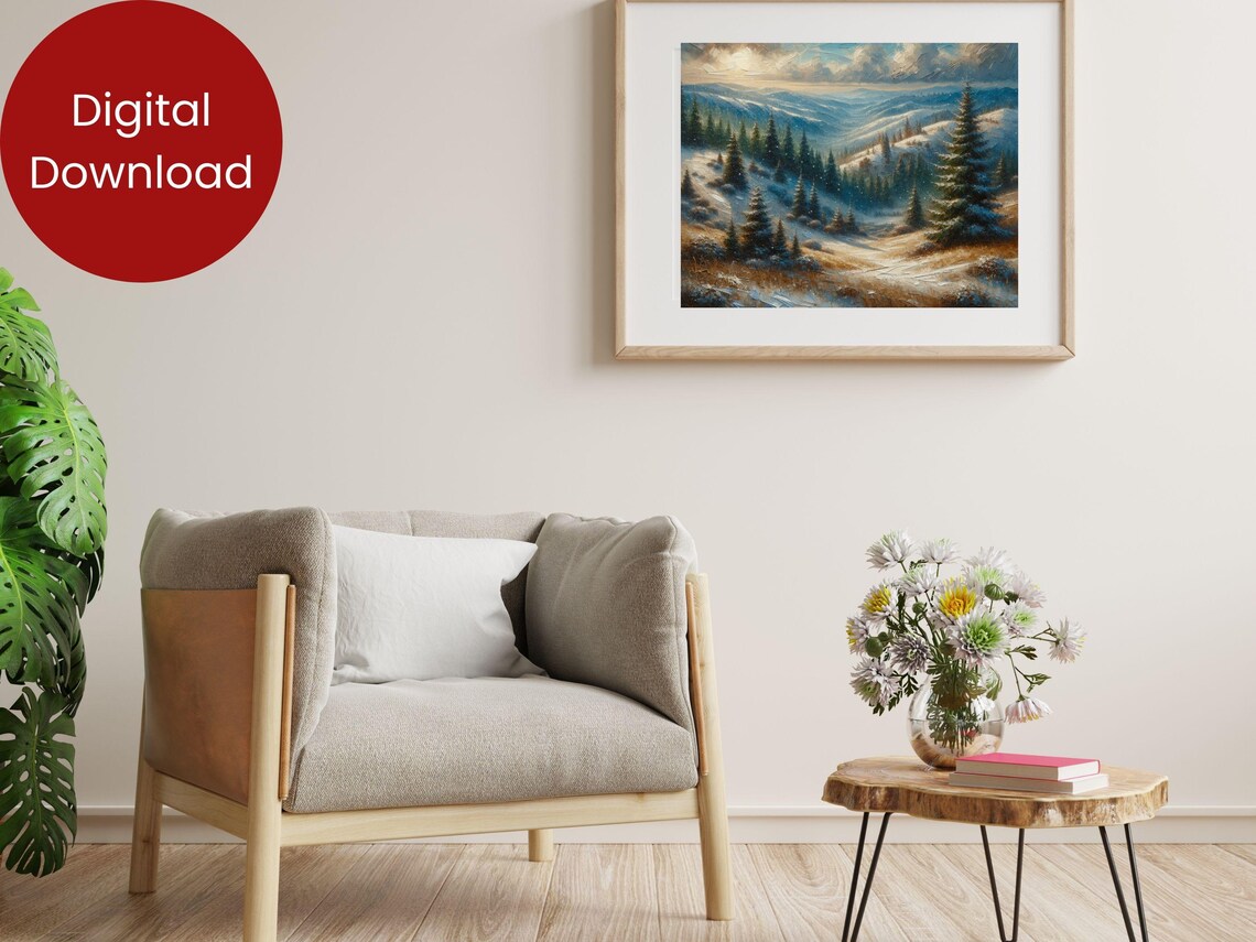 Christmas Rustic Oil Painting, Snowy Winter Scene - Image 2