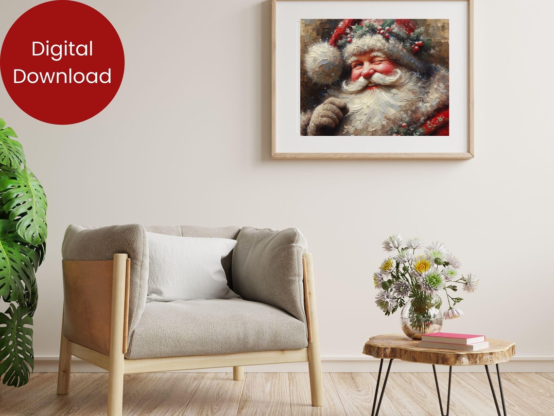 Winking Santa Claus Portrait Holly Berries Rustic Holiday Poster - Image 2