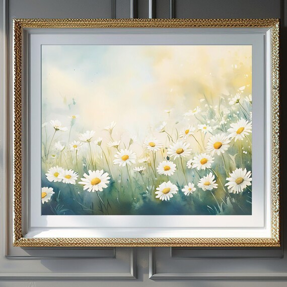 Daisy Flowers Golden Sunlight Soft Dreamy Watercolor Meadow Poster