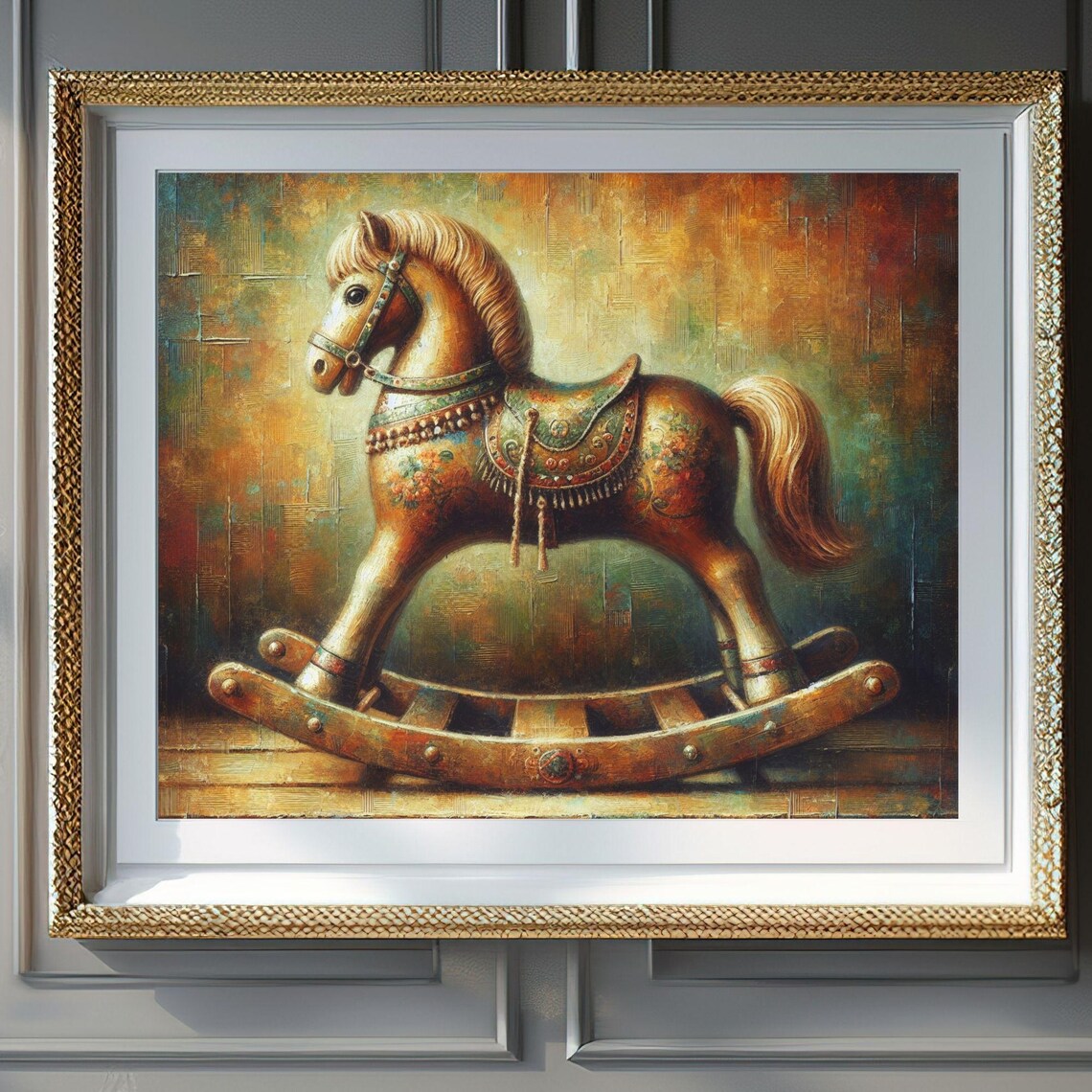 Antique Wooden Rocking Horse Vintage Toy Nostalgic Holiday Poster