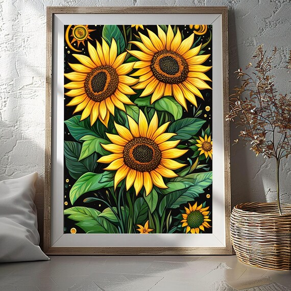 Sunflower Morning Dew Art Print, Nature Inspired