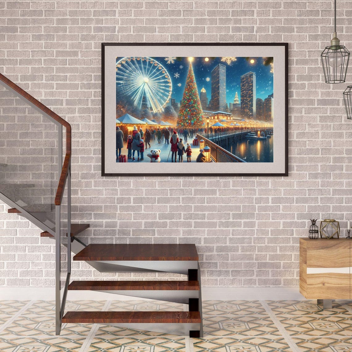 Christmas At Navy Pier Chicago Ferris Wheel Holiday Market Poster - Image 2