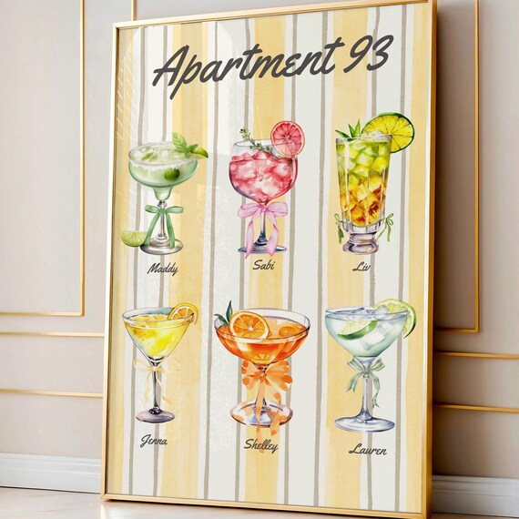 Apartment 93 Custom Cocktail Drink Names Roommate Gift Wall Art