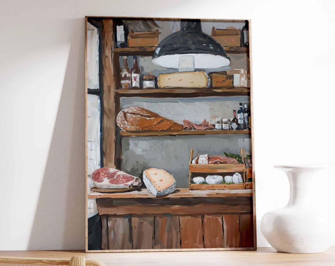 Rustic Deli Shelf Ham Cheese and Bread Painting Art Food Poster