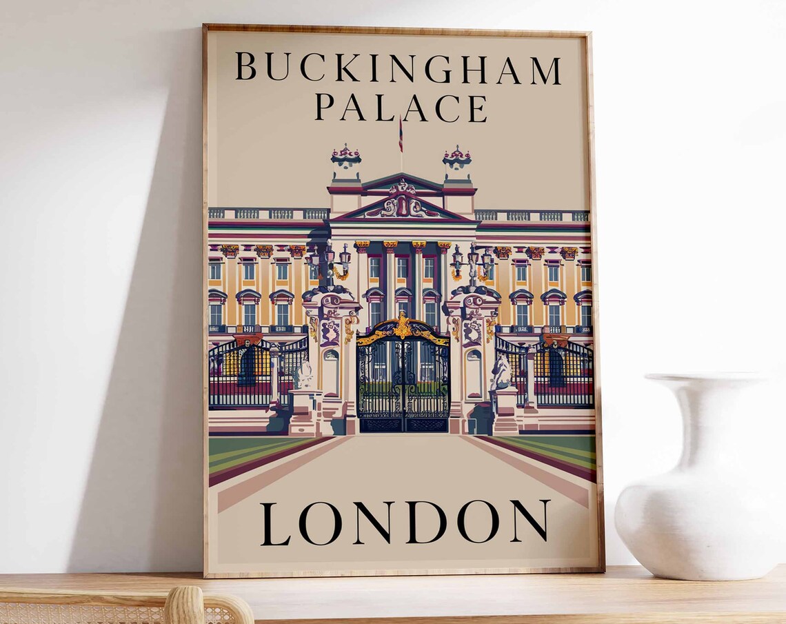 Buckingham Palace London Landmark Travel Illustration Poster Royal Art
