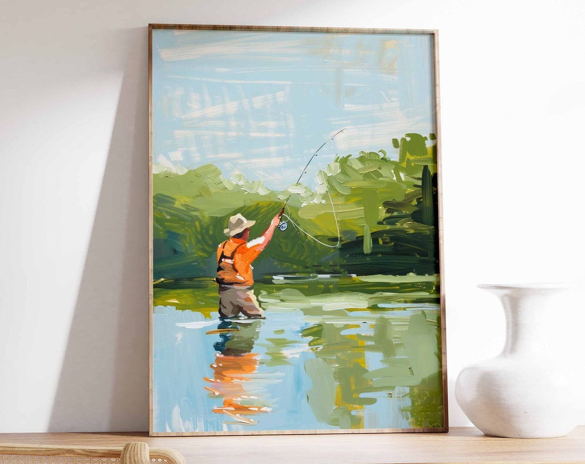 Fly Fishing Poster Fishing Wall Art Gift For Fisherman Angling Art Floral Print Botanical Decor Outdoor Poster Adventure Poster