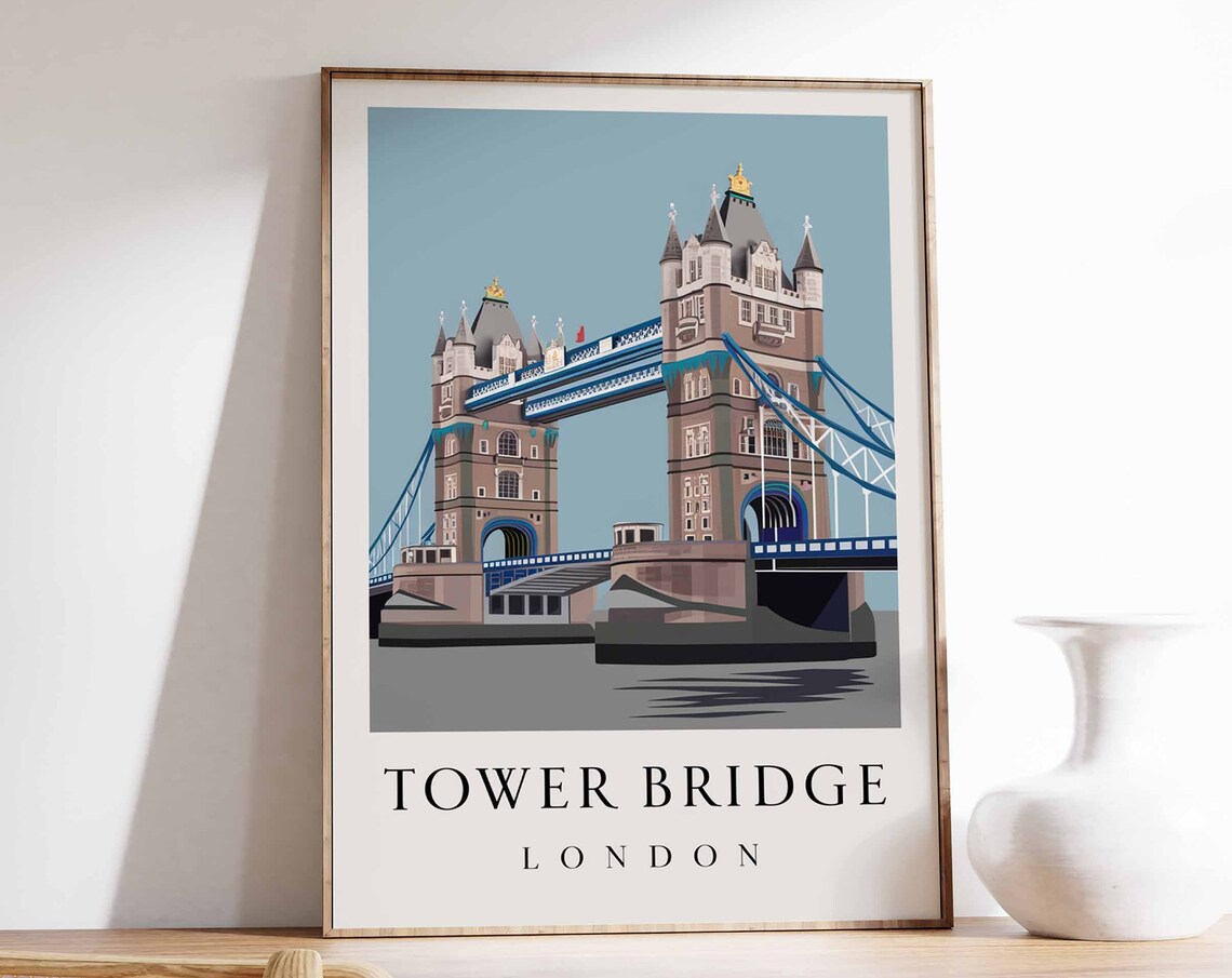 Tower Bridge London Blue Sky River Thames Landmark Art Poster