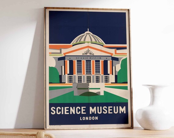Science Museum London Night Dome Facade Retro Museum Travel Poster