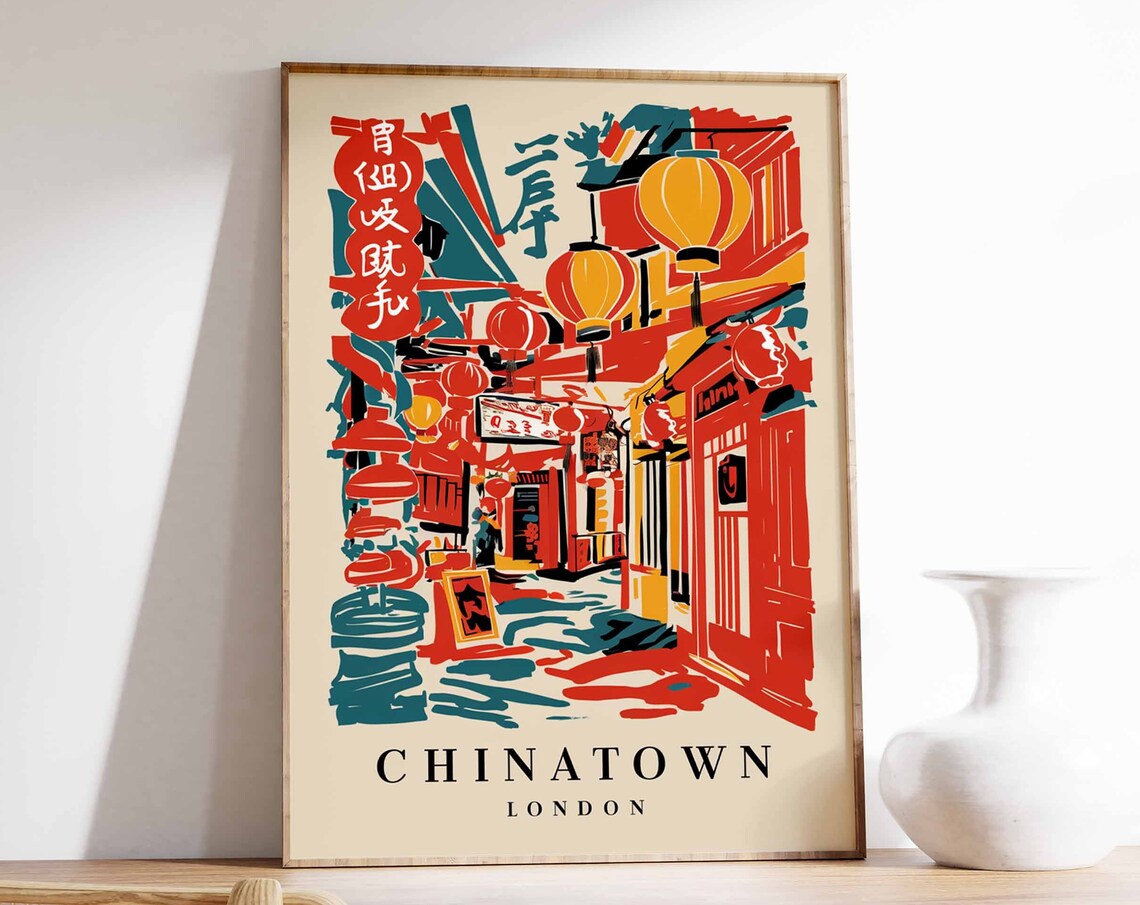 Chinatown London Red Lantern Festival Street Scene Art Poster