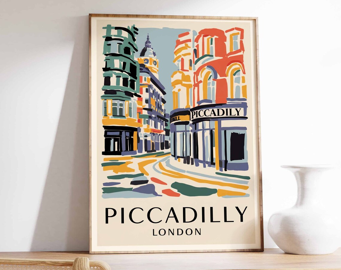 Piccadilly London Vintage Travel Street Scene City Art Poster