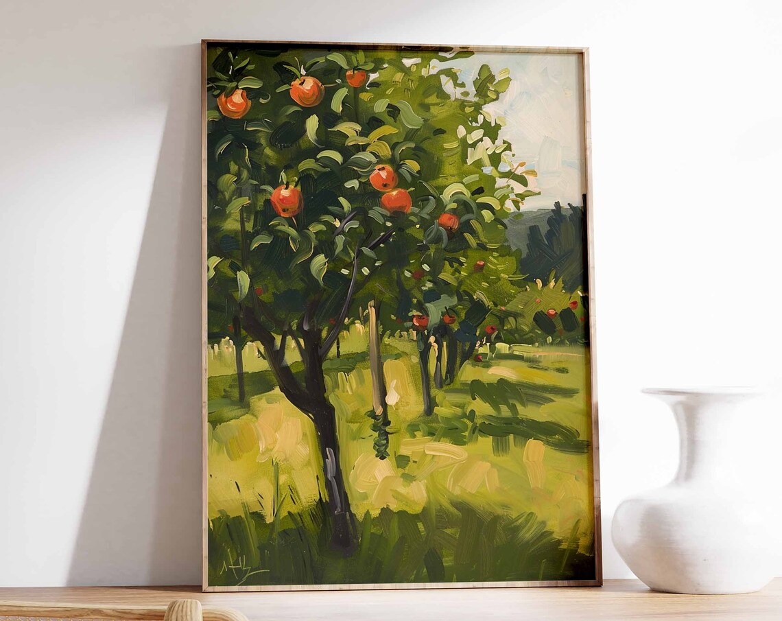 Apple Tree Orchard Ripe Red Apples Impressionist Oil Painting Poster