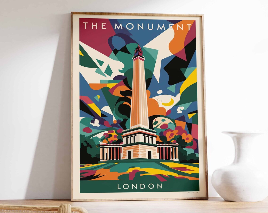 The Monument London Abstract Color Burst City Landmark Poster