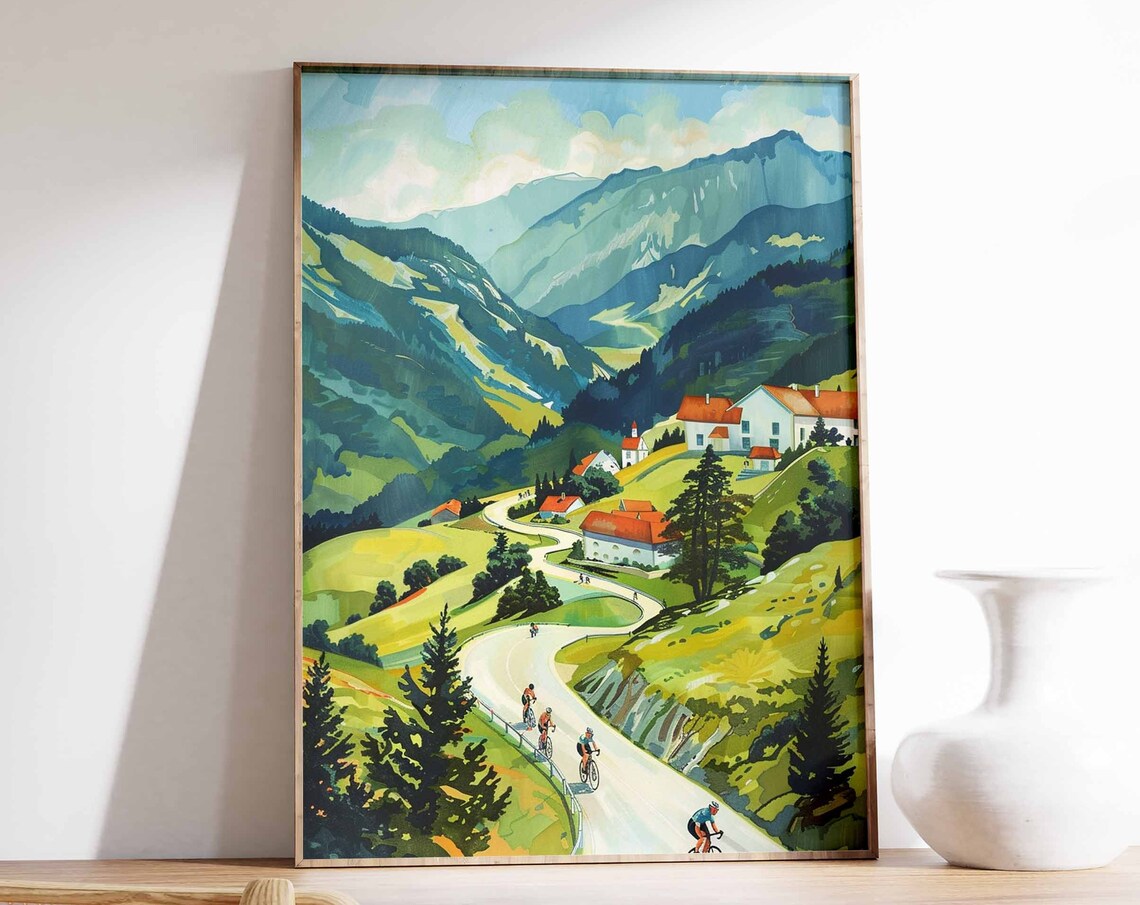 Cycling Poster, Floral Landscape Adventure Art