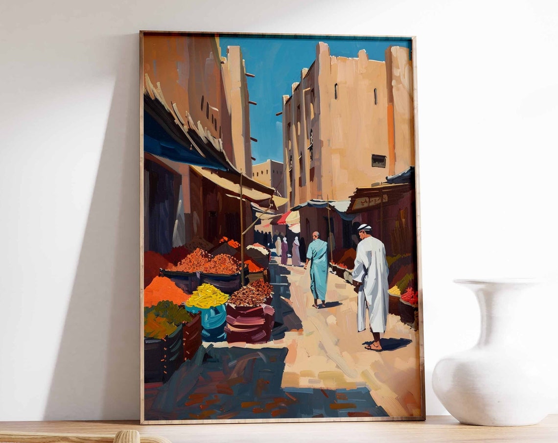 Middle Eastern Spice Souk Street Market Impressionist Poster