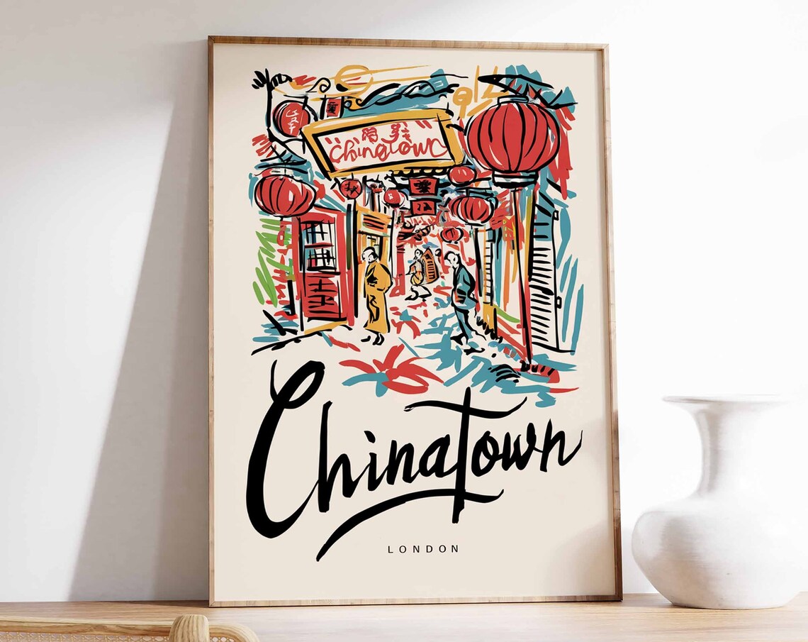 Chinatown London Sketch Street Lanterns Travel Illustration Poster