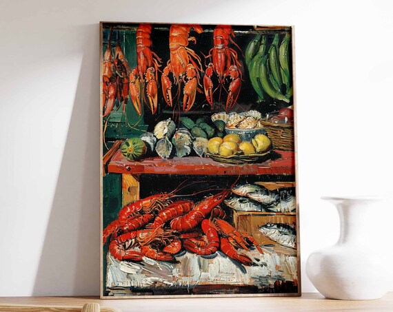 Asian Seafood Market Poster Seafood Print Food Poster Fish Market Print Kitchen Decor Asian Decor Oriental Art Print Seafood Art