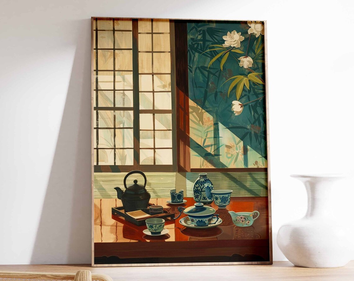 Traditional Japanese Tea House Art Print, Oriental Decor