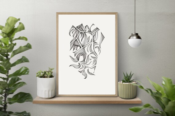 Hexagon Line Art Minimalist Abstract Intricate Home Wall Decor