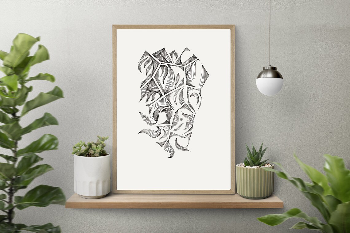 Hexagon Line Art Minimalist Abstract Intricate Home Wall Decor