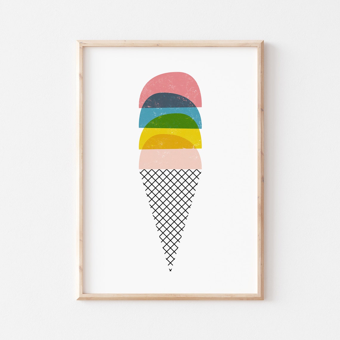 Colorful Rainbow Ice Cream Cone Modern Art Sweet Summer Wall Art - Image 3