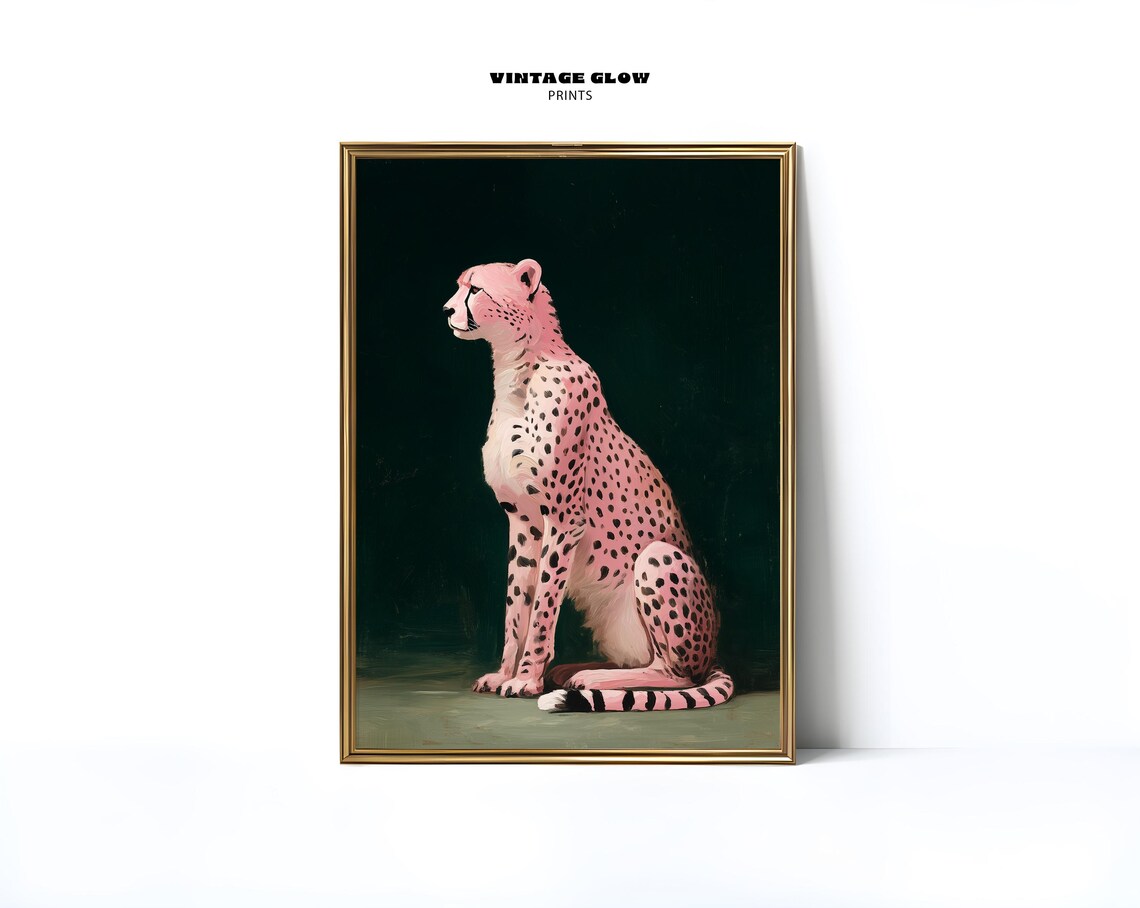 Pink Cheetah Art Print Emerald Green Animal Wall Bold Maximalist Decor Modern Statement Piece V259
