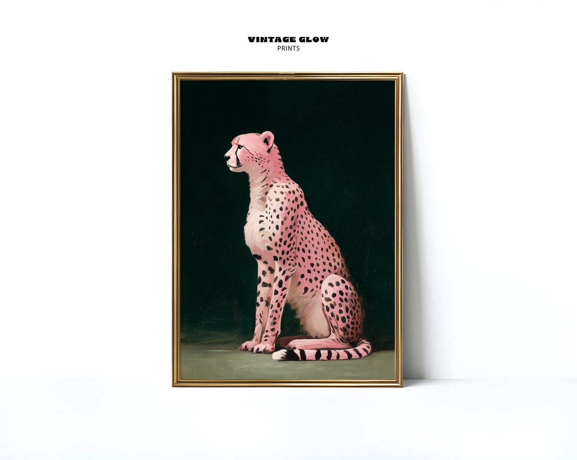 Pink Cheetah Emerald Green Bold Maximalist Big Cat Art Poster