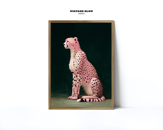 Pink Cheetah Art Print Emerald Green Animal Wall Bold Maximalist Decor Modern Statement Piece V259