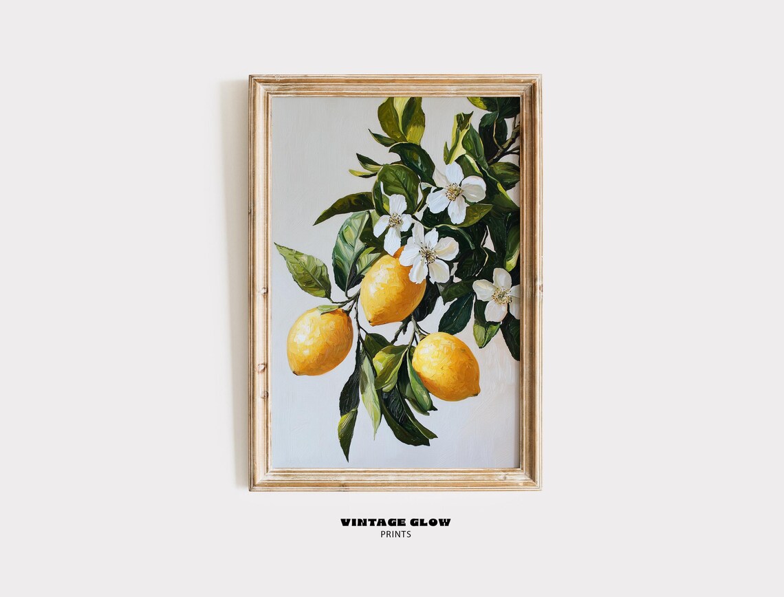Lemon Branch Vintage Fruit Kitchen Art Print