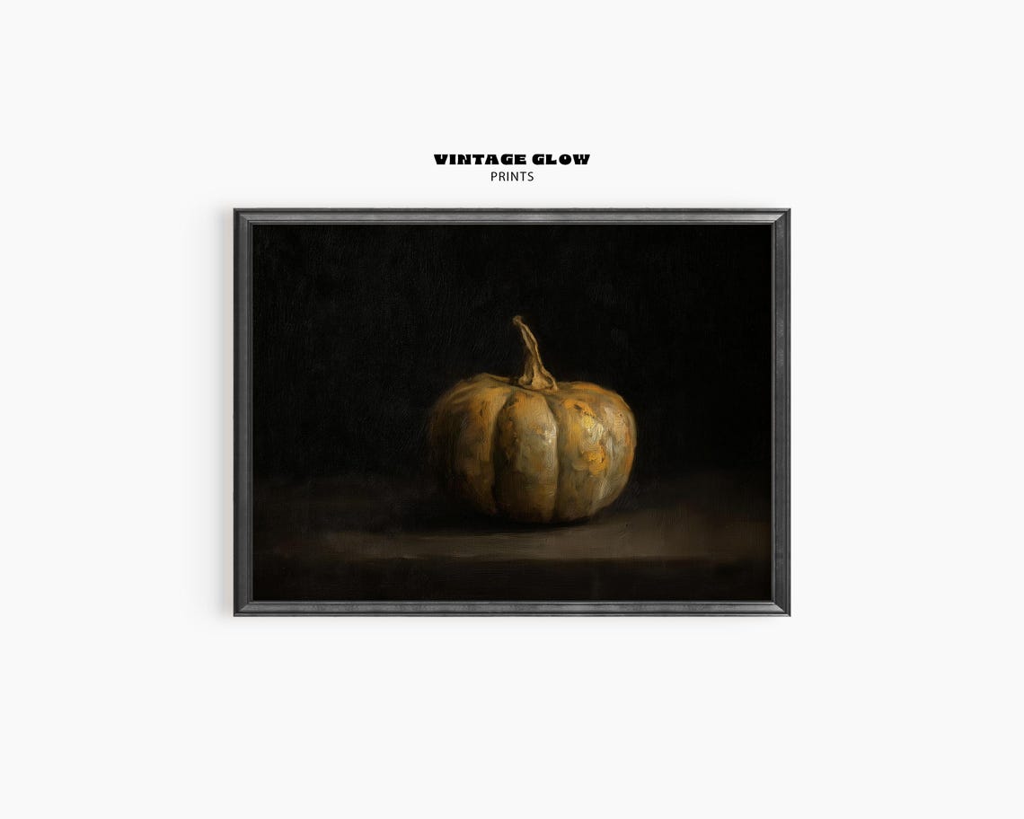 Vintage Moody Pumpkin Still Life Dark Rustic Autumn Fall Art Print