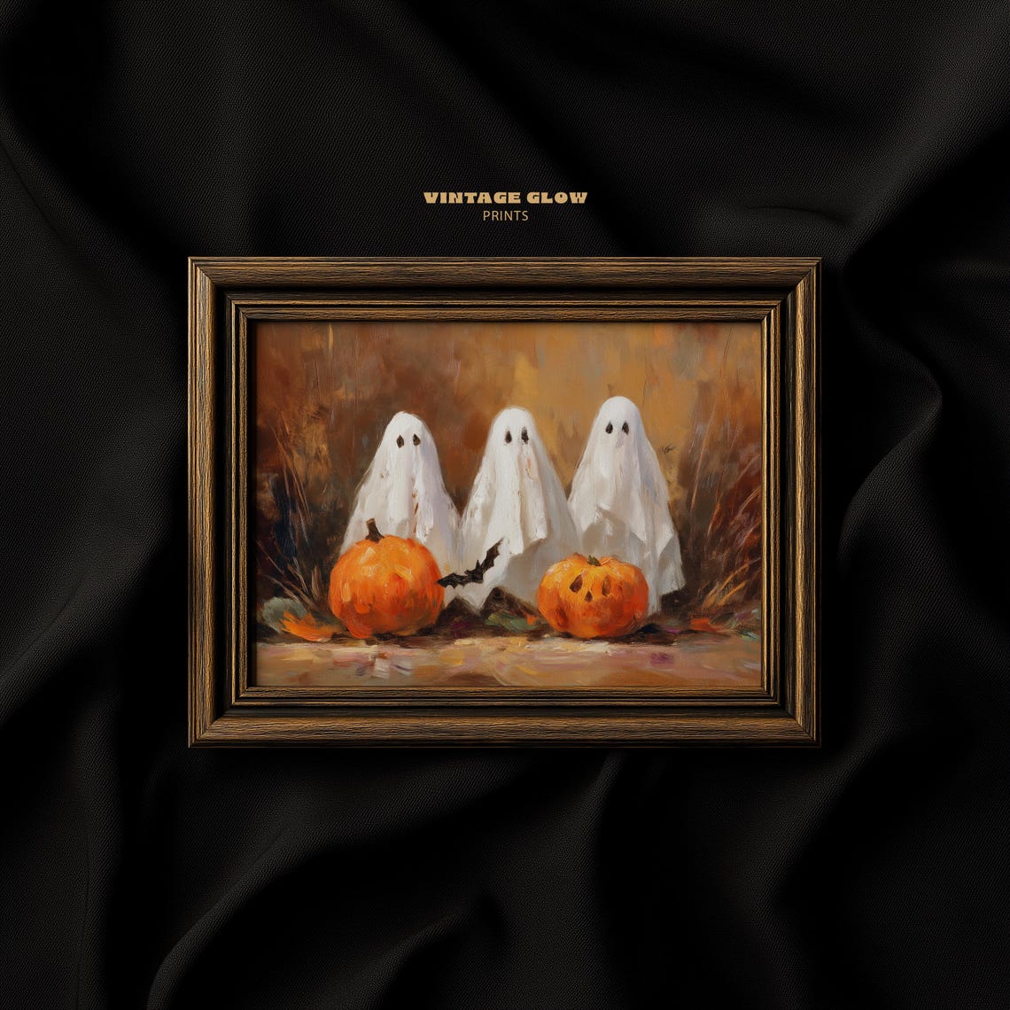 Haunted Pumpkin Patch Ghost Trio Rustic Vintage Halloween Poster