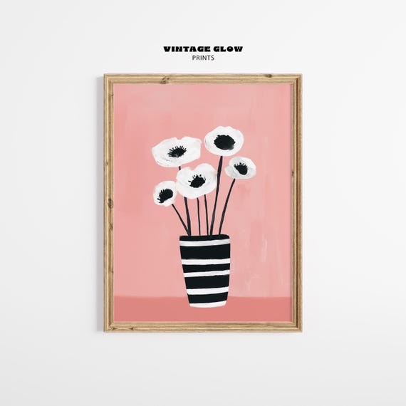 Abstract Pink Floral Print Minimalist Botanical Vase Art Modern Living Room Wall Decor Soft Contemporary V234