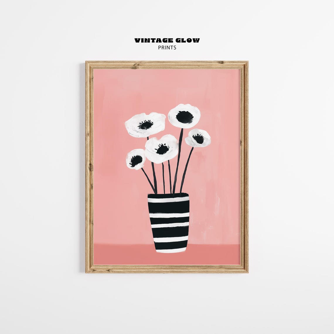 Bold White Abstract Flowers on Pink Modern Floral Art Poster
