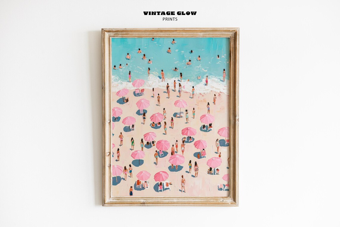 Retro Coastal Beach Art Print, Vintage Bathroom Decor
